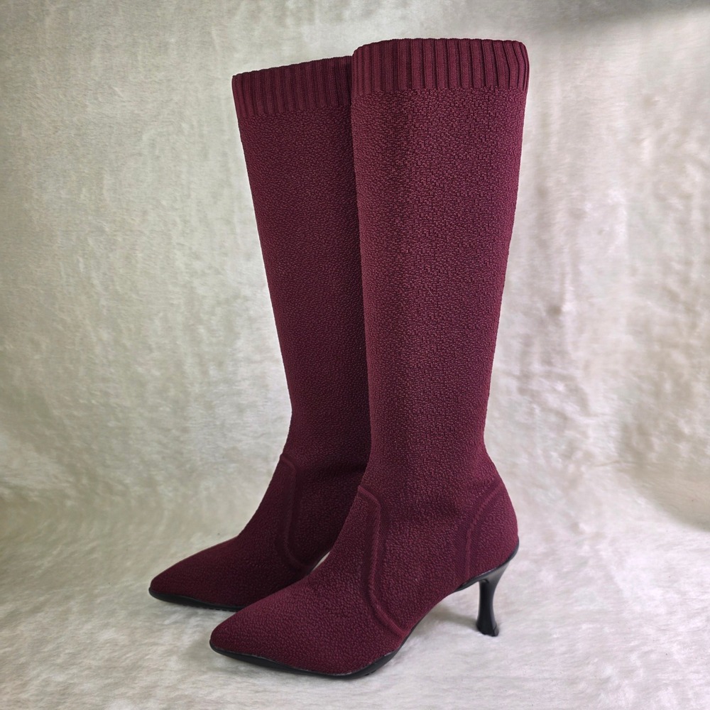 Cosy Island Knee High Sock Boots Burgundy Pointed Toe Women Size 5 NEW
